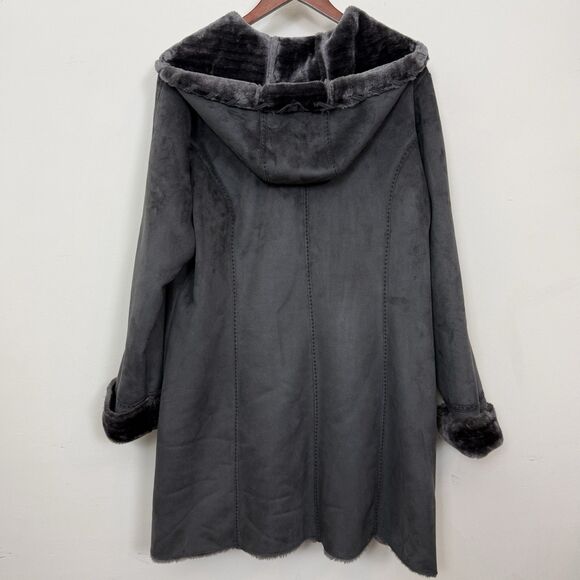 Coldwater Creek Faux Suede Faux Fur Hooded Coat 1X (16W–18W) with Toggle Closure - Picture 2 of 12